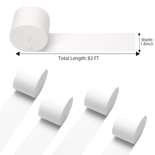 Image of GCB Wedding Party Decorations 4 Rolls 328ft White Crepe Paper Streamers for Wedding, Bachelorette, Birthday, Baby Bridal Shower, Valentines Day Anniversary Party Backdrop Decors,Festivals 82ft Long