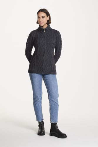Image of Zippered Wool Cardigan with Full Neck by Aran Woollen Mills