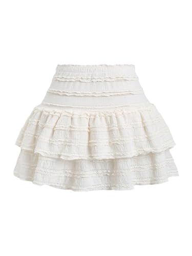 WDIRARA Women's Boho Layered Ruffle Skirt High Waisted A Line Short Skirts