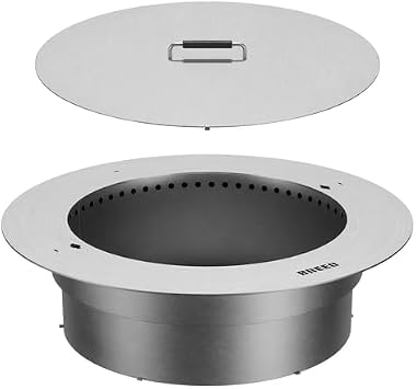 Breeo Zentro Fire Pit Insert - Stainless Steel, Round 30 in with Lid | Smokeless firepit ring insert for outside block, stone & concrete backyard surrounds
