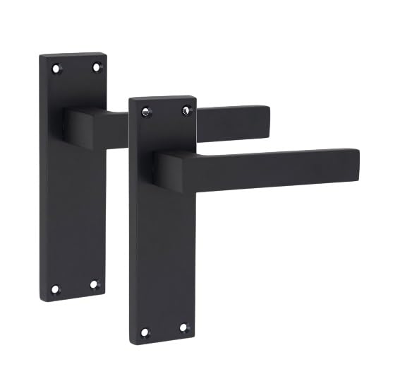 Golden Grace Victorian Straight Delta Door Handles Latch in Matt Black, 1 Pair - 150mm x 40mm Backplate