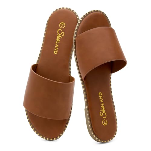 Image of Shoe Land Flat Sandals for Women - Slip-On Slides with Cushioned Footbed | Comfortable Dressy & Casual Open Toe Summer Sandals for Beach, Travel & Everyday Wear