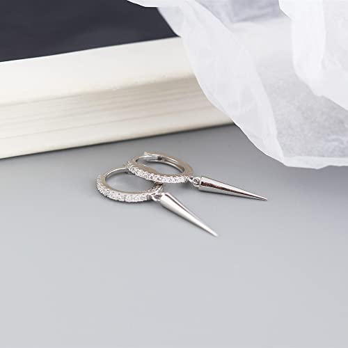 Minimalist Spike CZ Dangle Drop Hoop Earrings for Women Girls 925 Sterling Silver Charms Hoops Cuff Cartilage Stud Tragus Helix Wrap Geometric Hypoallergenic Fashion Personalized Punk4