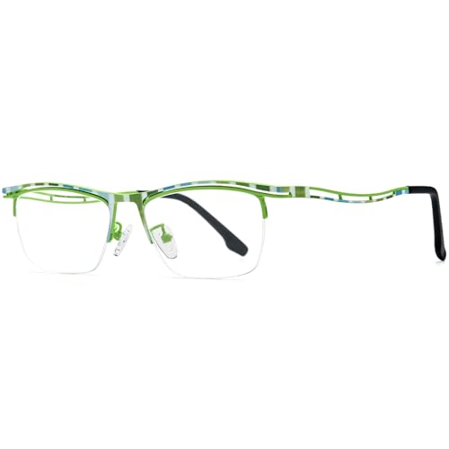 Image of FONEX Colorful Pure Titanium Glasses Frame Men Semi Rimless Square Eyeglasses Eyewear