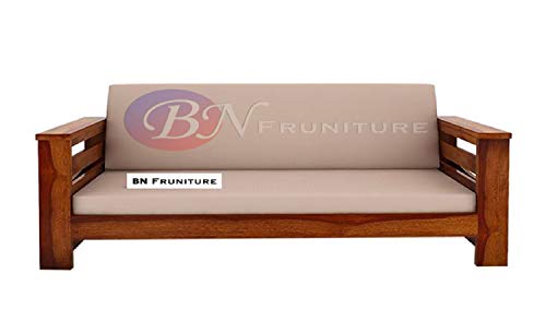 Image of BN Furniture Solid Sheesham Wood Sofa Set 6,5,3 & 2 Seater | Wooden Sofa Set with cushioned back for Living Room Stylish, Durable & comfortable for Home, Office, Hall & Guest Room (style 37, 3 seater)