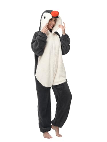 Trs Chic Mailanda Unisex Fleece Penguin Adult Onesie Costume Pajamas Zip Up Plush Sleepwear Loungewear