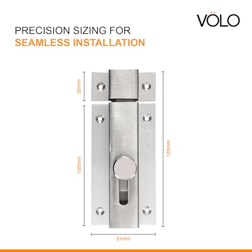 Image of VOLO Heavy Duty Door Lock Baby Latch for Home & Office Doors | Door Latch /Chitkani | Aluminum Ingot Build | Waterproof & Rust Resistant | 1 Year Warranty |1 Piece with Screws (Silver, 5 Inch)