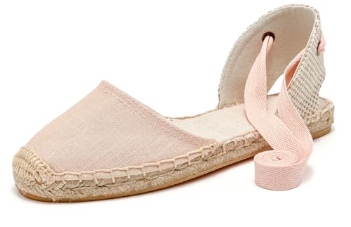 Image of Women's Espadrille FLat Sandals Closed Toe Ankle Wrap,Classic Lace Up Summer Dressy Flat Shoes