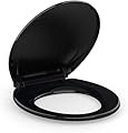 Sunvasagoo 17" Round Toilet Seat, Slow Close Toilet Cover Seat for Easy Clean and Stain-Resistant, Plastic Toilet Seat With Cover, Quick-Release Hinges and Quick-Attach Hardware(Black)