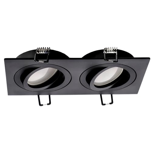 EDO Spot Encastrable Double CERI 2 SQ Noir Orientable Carré IP20 - Luminaire Encastré Sous Plafond en Aluminium – Compatible avec Ampoule GU10 –...