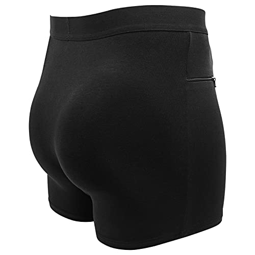Men's Boxer Briefs Secret Hidden Pocket, Travel Underwear with Secret Front Stash Pocket (Black) - 2 Packs2