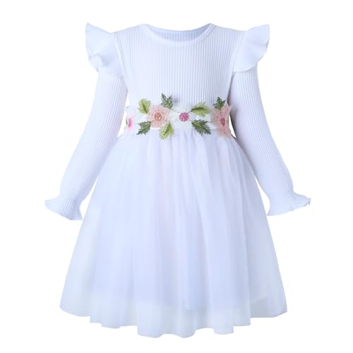 Image of HILEELANG Little Flower Girl Tulle Tutu Dress Easter Cotton Ribbed Birthday Wedding Party Princess Dresses