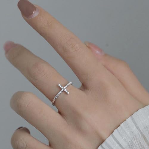 MIFYNN Cross Rings for Women Dainty Cz Cross Finger Rings Gold Silver Wedding Bands Ring Adjustable Simple Statement Ring Jewelry Gift2