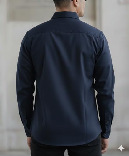 Image of Men's Black Casual Shirt, Long Sleeve, Dual Chest Pockets, Button-Down Collar