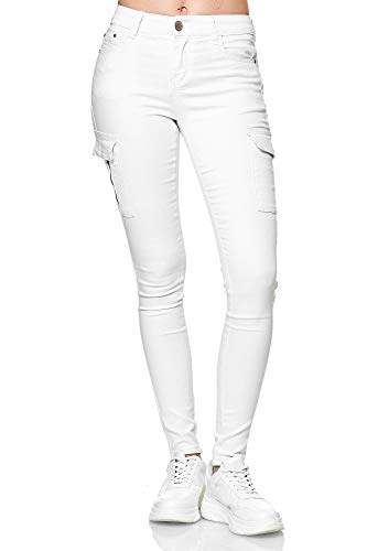 Elara Damen Cargo Jeans Slim Fit Seiten Taschen Chunkyrayan YA572 White-38...