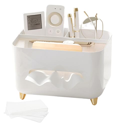 Tissue Box Holder, Multifunctional Tissue Box Cover with Storage, Stylish Remote Control Desk Storage for Living Room Bedroom Dressers Home Office