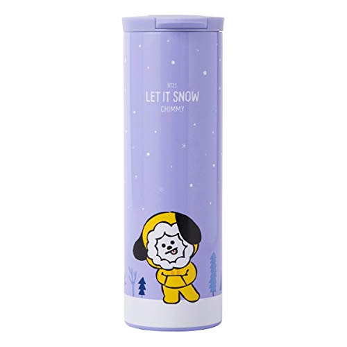 BT21 Official Merchandise with Line Friends - CHIMMY Character Insulated Stainless Steel Travel Coffee Mug Tumbler with Lid