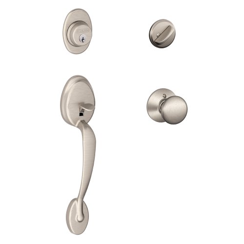 Image of SCHLAGE Plymouth Single Cylinder Handleset and Plymouth Knob, Satin Nickel (F60 PLY 619)