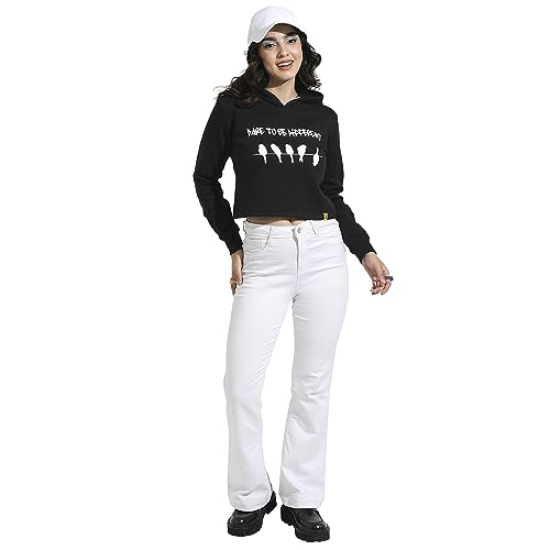 Image of PINACOLADA Women's Typographic Print Hoodie with Ribbed Hem for Casual Wear | Pull On Closure | Hooded Neck | Long Sleeve | Cotton Sweatshirt Crafted with Comfort Fit for Everyday Wear