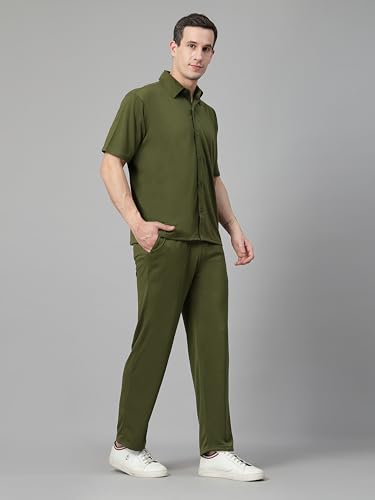 Image of CHKOKKO Men Solid Track Suit Casual Coords Summer Wear Clothing Set Stylish Gents Cord Half Sleeves Co Ords Polo Neck Western Co-ord Set