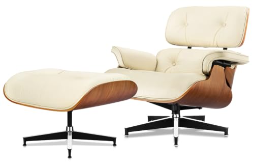 Image of Mid Century Modern Top Grain Leather Chaise Lounge Chair & Ottoman