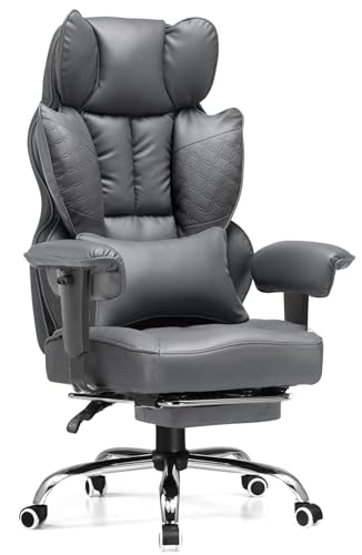 GTRACING Big and Tall Gaming Chair 400lbs Heavy Duty Office Chair with Foot Rest & Ergonomic Pocket Spring Lumbar Support, High Back 3D Saddle Shaped Cushion for Back Pain Relief, Grey
