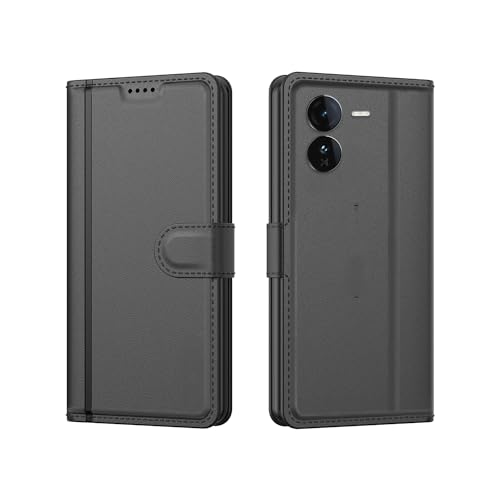 Image of KIVANO LUXE Compatible for IQOO Z9 5G Luxury Handmade Leather Magnetic Flip Folio Case | Card Holder & Kickstand | Slim Protective Cover | Unisex - Black