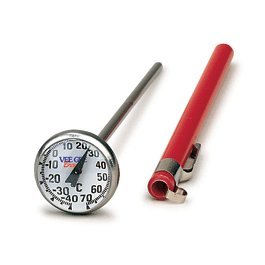 Vee Gee 82220 Dial Thermometer, 1.75" Dial Diameter, 0 to 220 Degree F Range, 2 Degree F Subdivision, 8" Stem Length, 0.138" Stem Diameter, Comes with Clip
