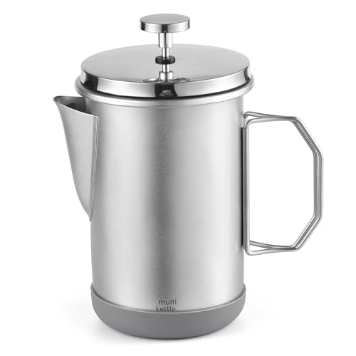 Zoeyilan French Press Coffee Maker 33oz, Stainless Steel French Press Coffee Tea Maker, Insulated Large Capacity Tea Presses with Foldable Handle for Home Kitchen Caming Loose Tea (Silver)