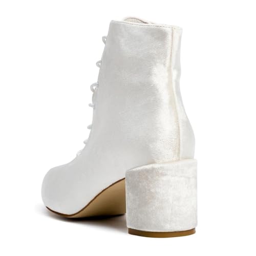 XYD Women Brides Almond Toe Ankle Boots Block Chuny Low Heel Lace-up Side Zip Elegant Booties Shoes for Wedding3