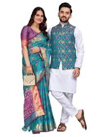 Men’s Kurta with Koti & Women’s Matching Saree Combo-picture-28