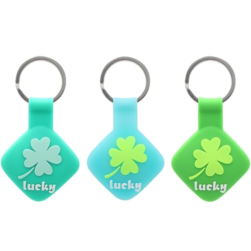 MC Fashion 3 Pack AirTag Holder for AirTag, Luminous Lucky Clover Soft Silicone Cover with Key Ring [Luminous Blue+Green+Turquoise] - image 1