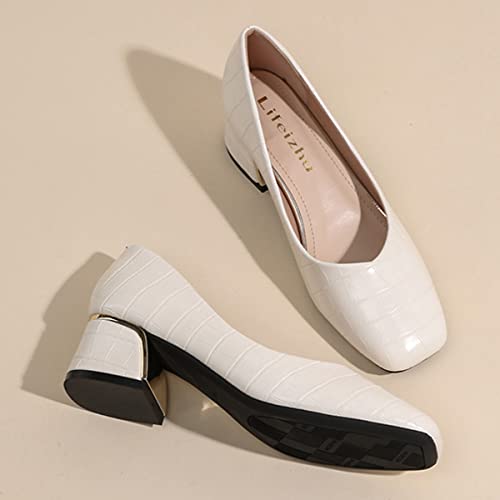 HuangTaiJi Qing Women's Leopard Block Heeled Pumps Classic Square Toe Vintage Mid Thick Heels for Fashion Ladies2