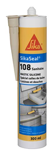 SikaSeal 108 Sanitaire Gris, Mastic Cuisine & Salle de Bain Anti-Moisissures, joints silicone sanitaire longue durabilité sur multi-supports, 300ml
