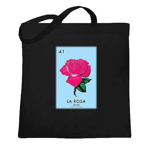 La Rosa Rose Loteria Card Mexican Latina Graphic Tote Bag for Adults Black 15x15 inches