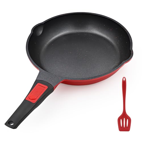 Bobikuke sartén antiadherente 28cm, sartén para freír con mango extraíble recubrimiento para todo tipo de cocinas (rojo-negro)