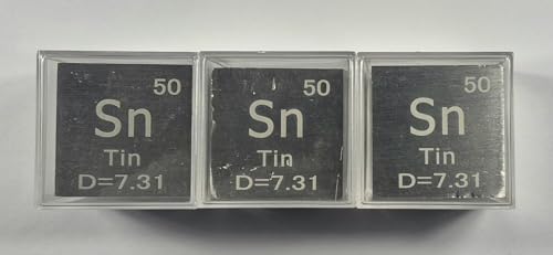 Image of 1.5 inch 38.1mm Tin Stannum Metal Cube Sn up to 99.9% Pure Periodic Table Element Engraved Density Collection Science Education Display Block Cube + Acrylic Case Box - 1PC