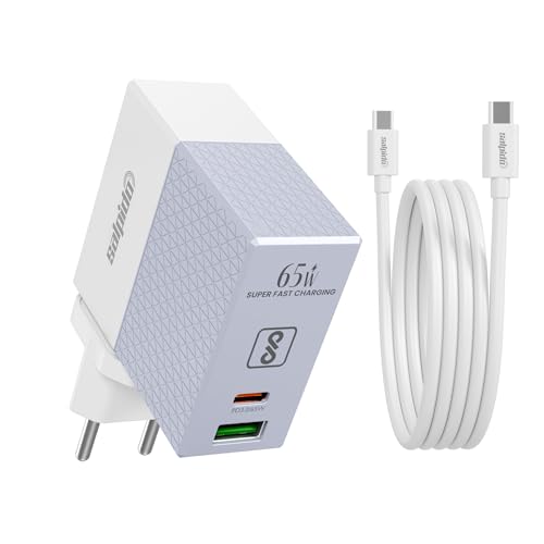 Image of 65W Super Fast Laptop Charger with Dual Port Fast Charging, Compact & Lightweight Adapter for iPhone,iPad, Android, Samsung, Oppo, Vivo, OnePlus, Laptops,MacBook, HP, Dell, Lenovo&ASUS(White)