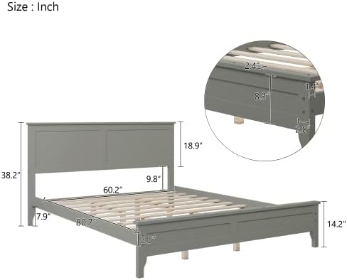 Miniatura 9 de Base de cama de tamaño matrimonial con cabecero y estribo, cama de plataforma de madera maciza blanca de estilo conciso moderno para niños,