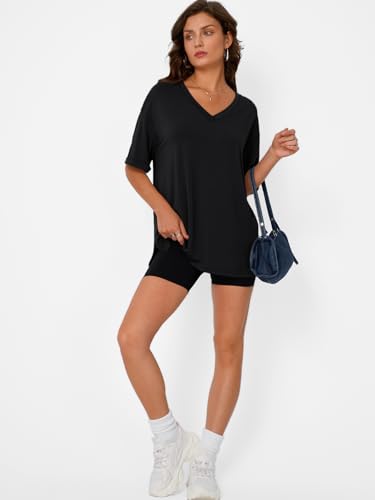 Trendy Queen Oversized Tshirts For Women Workout Plus Size Tops V Neck Short Sleeve Gym Shirts Casual Loose Fit Basic Tees - Image 7