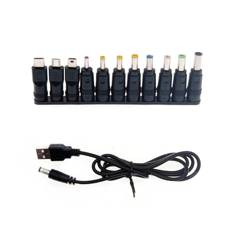JZK Universelles 5,5 x 2,1 mm DC-USB-Kabel mit 11 verschiedenen DC-Netzadapter-Aufsätzen, DC-auf-USB-Adapter, DC-Stecker-Set, kompatibel mit Laptop, Ladegerät, Router, LED-Geräten