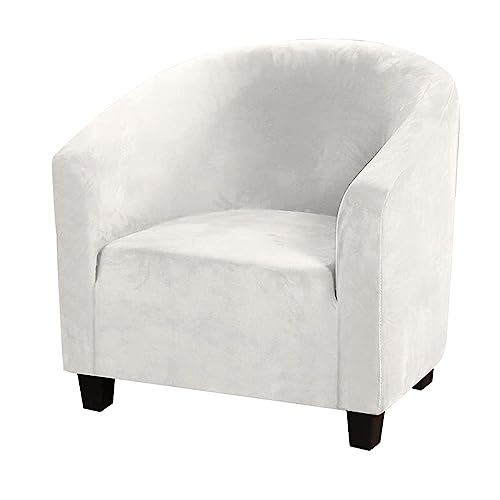 XMNTG Stretch Velvet Tub Chair Covers for Armchairs Club Chair Slipcover Armchair Cover Round Barrel Chair Covers Removable Furniture Protector for Living Room Bedroom Reading (White)