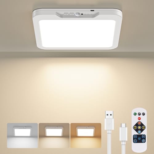 Macchiatto LED Deckenleuchte Flach mit Bewegungsmelder, mit Fernbedienung, LED Dimmbar, Wiederaufladbare Deckenlampe, 3 Farbtemperaturen, Quadratisch, für Garderobe, Schlafzimmer, Flur & Garage Macchiatto LED Deckenleuchte Flach mit Bewegungsmelder, mit Fernbedienung, LED Dimmbar, Wiederaufladbare Deckenlampe, 3 Farbtemperaturen, Quadratisch, für Garderobe, Schlafzimmer, Flur & Garage