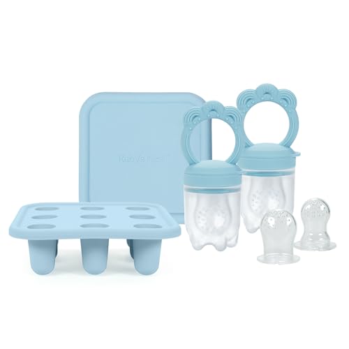 Image of Baby Teether & Pacifier Bundle for Teething Relief, Complete Solution for Feeding & Teething Popsicle Mold Included, Baby Feeding Essentials with No BPA, 2-Pack, Slate Blue - Ruby’s Nest