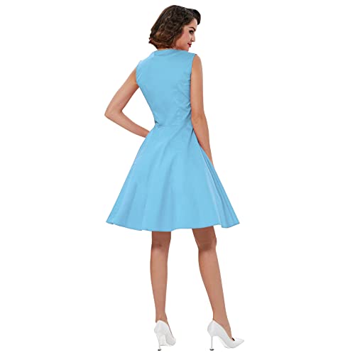 Image of KILLREAL Women's Vintage Polka Dot Print A-Line Pin Up Style Sleeveless Cocktail Party Casual Dress