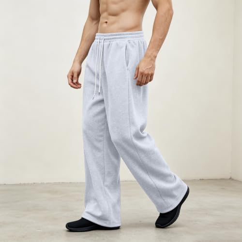 Mens Fleece Lined Sweatpants Straight Leg Open Bottom Pants with Pockets - image 6