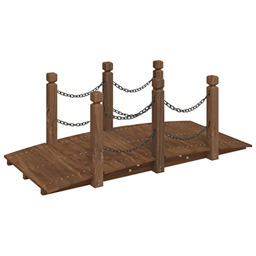 Puente de jardín con barandillas de Cadena, Puente de Estanque de césped Exterior, Puente Decorativo de Madera para jardín, Puente de Estanque de césped Exterior, 150 x 67 x 56 cm, Madera ma