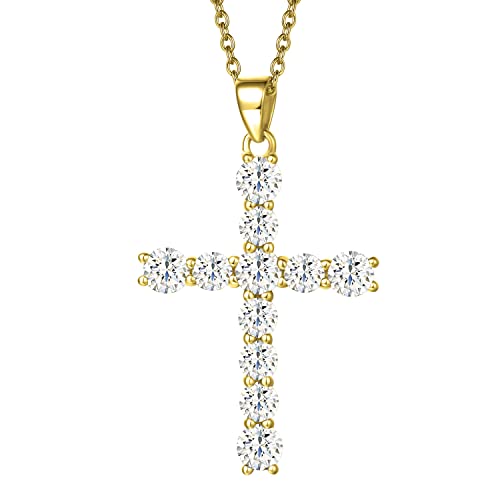 FANCIME Collier Croix Femme Argent 925/1000 Plaqué Or Jaune Chretienne Religieux Pendentif et Chaîne Cadeau Bijoux pour Femmes - Chaîne Ajustable: 40 + 5 cm