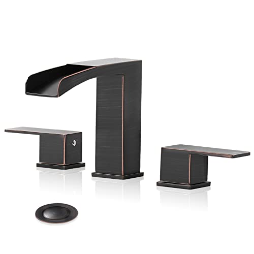 3-Hole 8-Inch Widespread 2 Handles Bathroom Faucet In Oil Rubbed Bronze By Phiestina, With Metal Pop Up Drain Assembly & Cupc Water Supply Lines, Ns-Wf002-1-Orb #TOP18