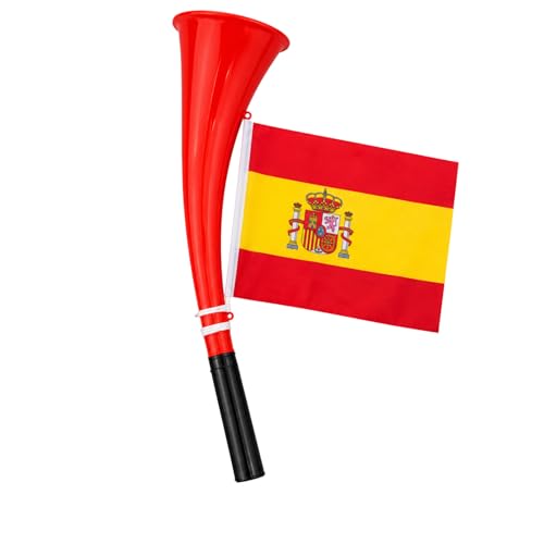 PIND Trompeta para Animar con Bandera de España | Bocina de Aire Grande para Fútbol, Eventos y Celebraciones | Vuvuzela Roja con Boquilla Cómoda | 36 cm (1)